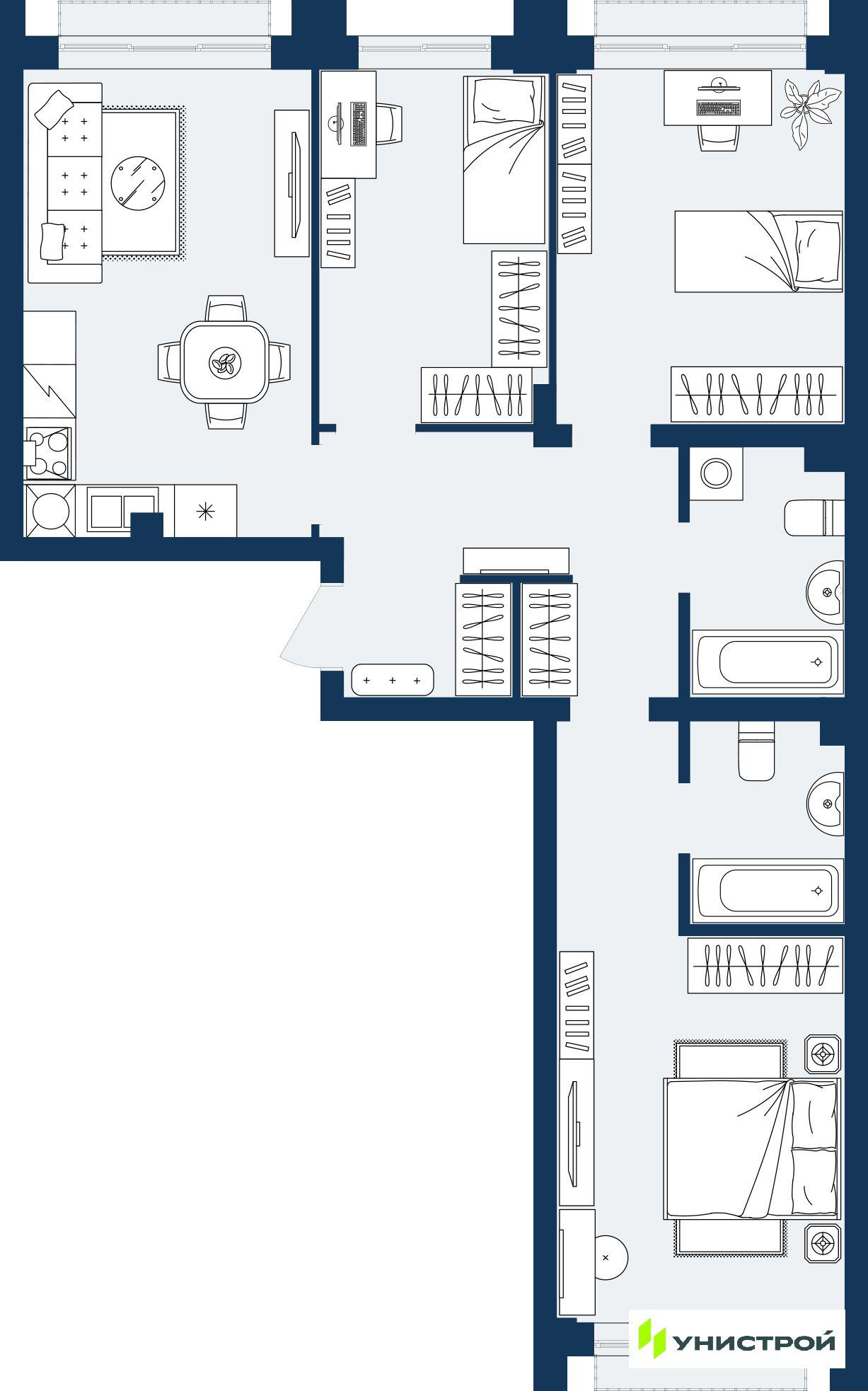 3-комнатная 77 м2 в ЖК ГРАНД БЕРЕГ корпус null этаж 8