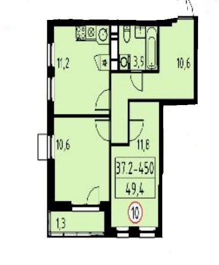 2-комнатная 49.4 м2 в ЖК undefined корпус null этаж 7