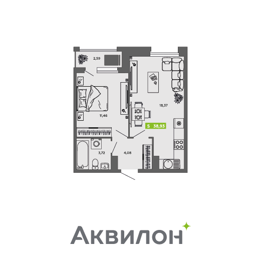 Студия 38 м2 в ЖК Аквилон CITY Towers корпус null этаж 10