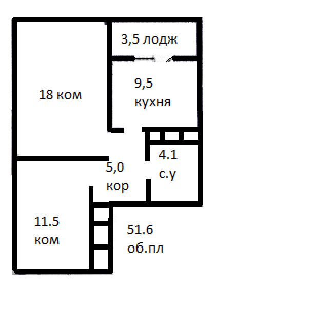 2-комнатная 51 м2 в ЖК undefined корпус null этаж 6
