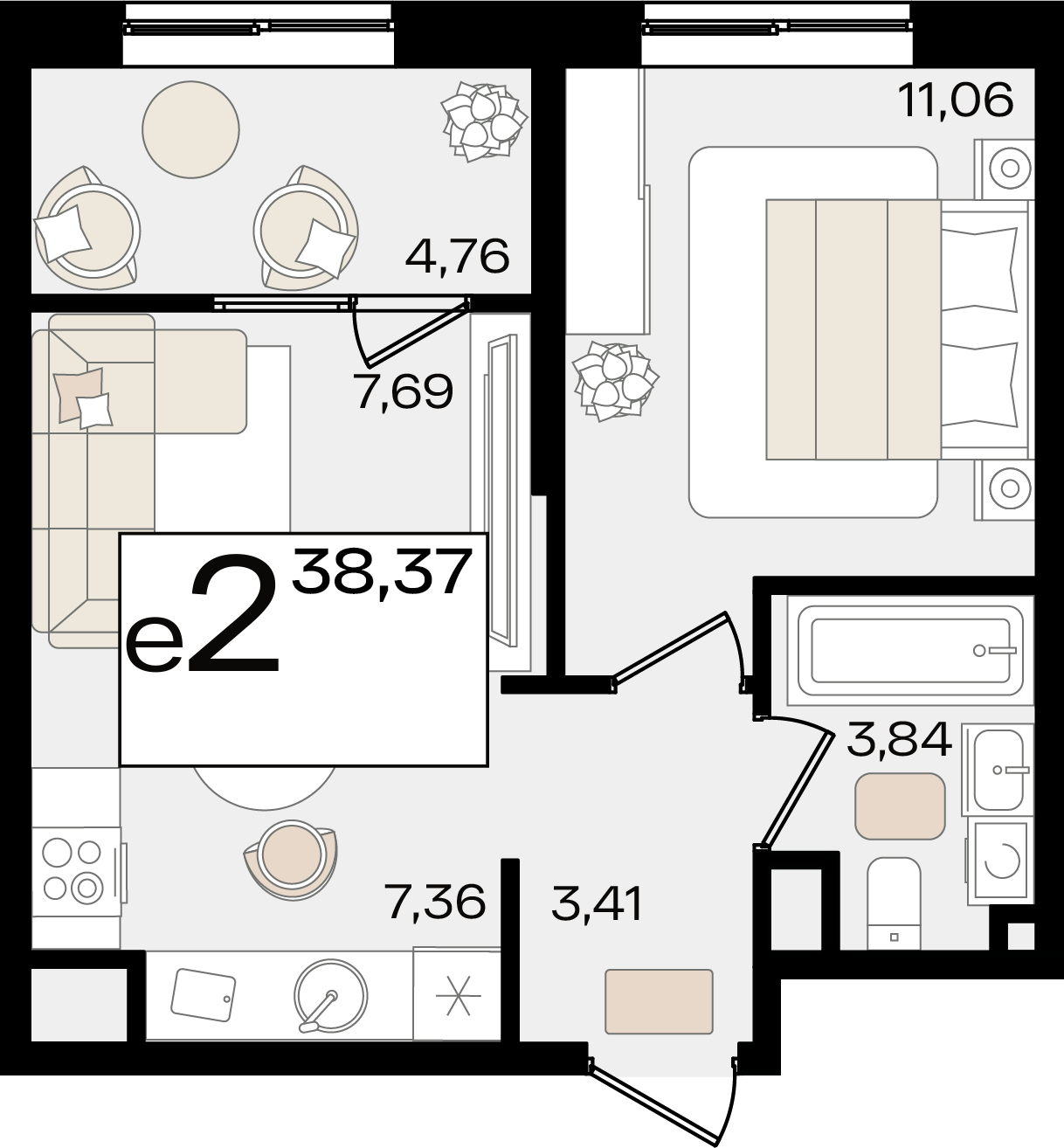 Студия 35 м2 в ЖК Патрики корпус null этаж 2