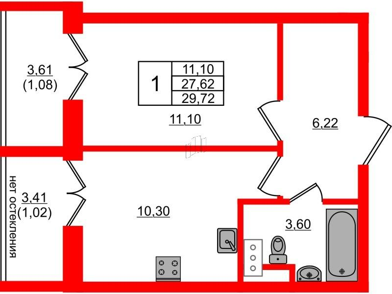 1-комнатная 29 м2 в ЖК Сертолово Парк корпус null этаж 8