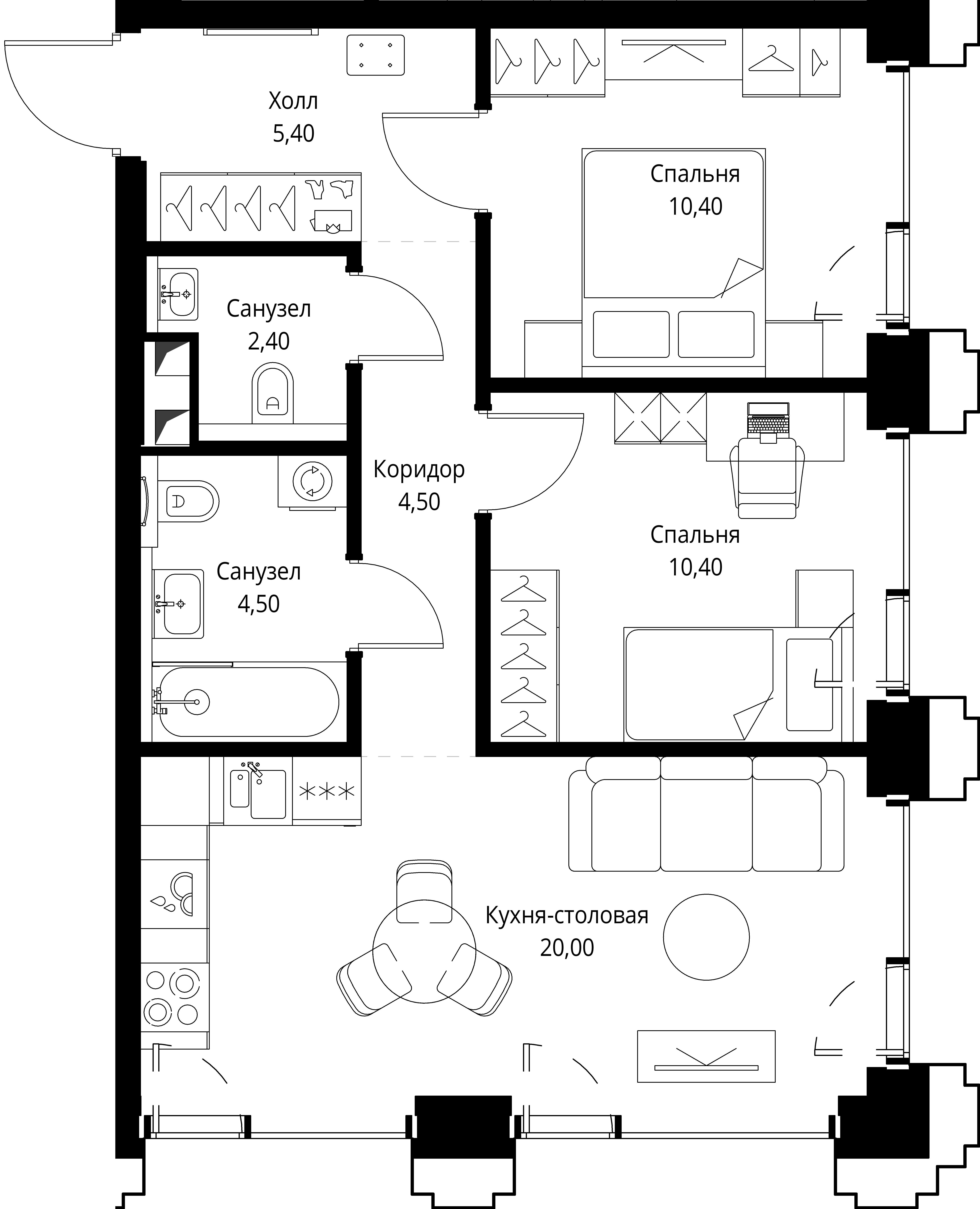 2-комнатная 57 м2 в ЖК SET корпус null этаж 15