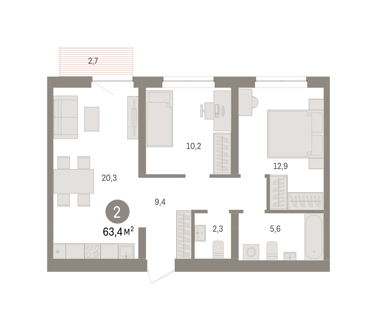 2-комнатная 63 м2 в ЖК Речной порт корпус null этаж 6
