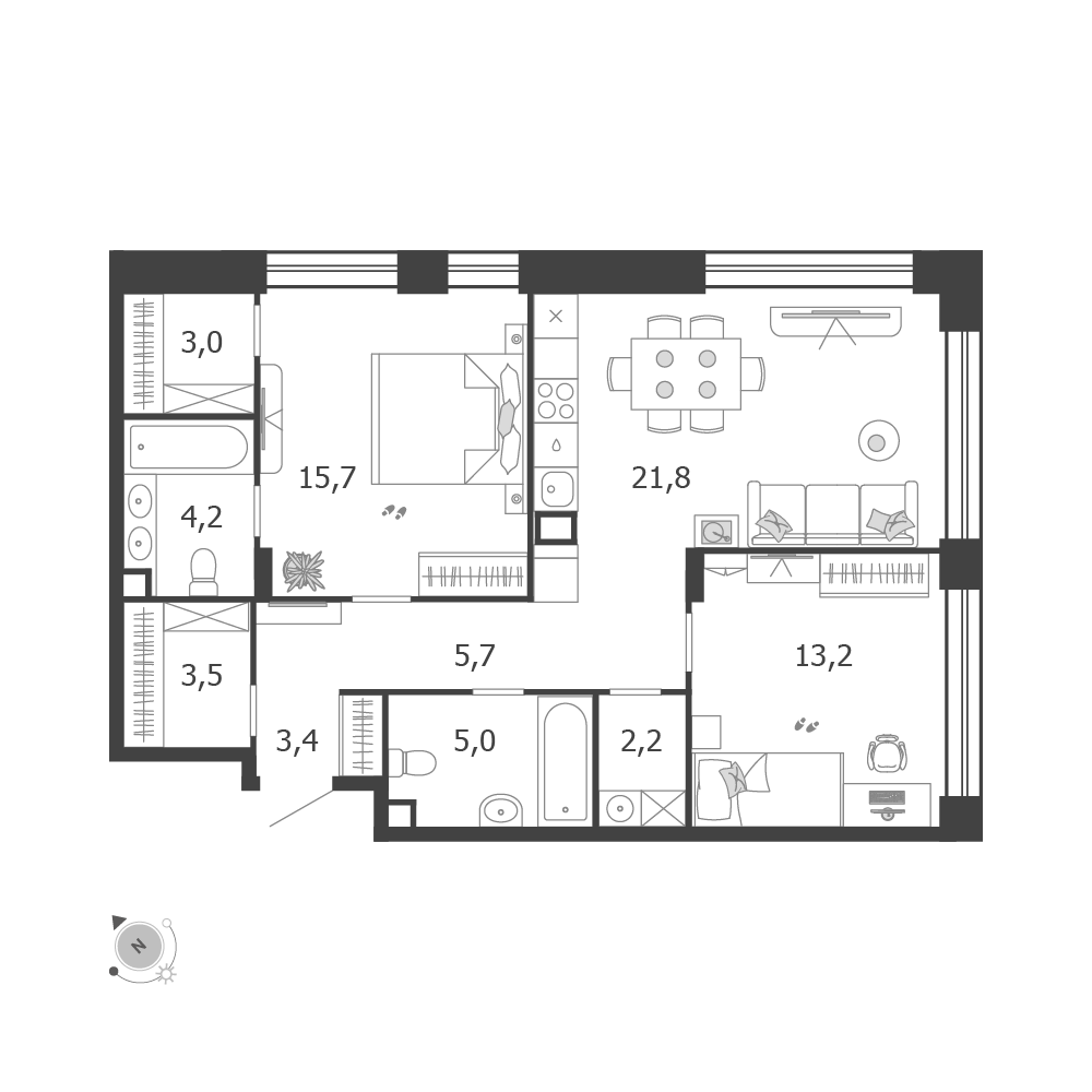 2-комнатная 77 м2 в ЖК Shagal корпус null этаж 2