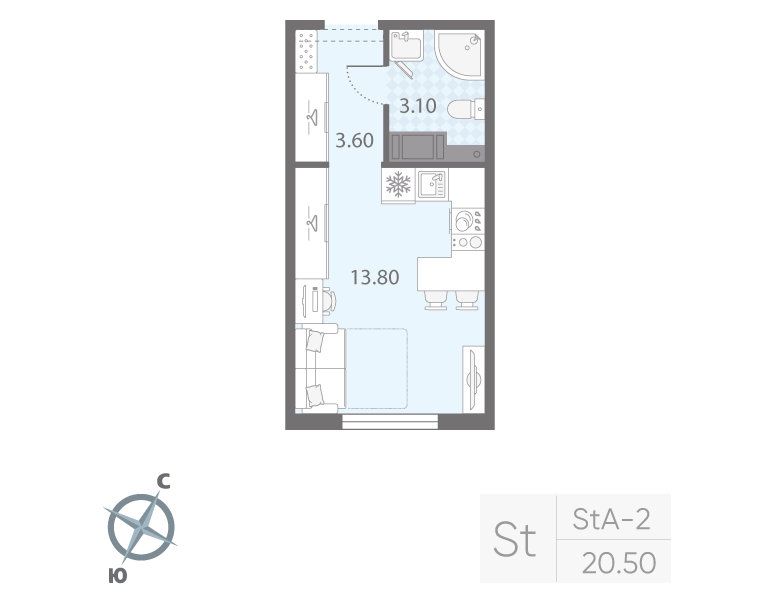 Студия 20 м2 в ЖК Ручьи (2 оч.) корпус null этаж 10