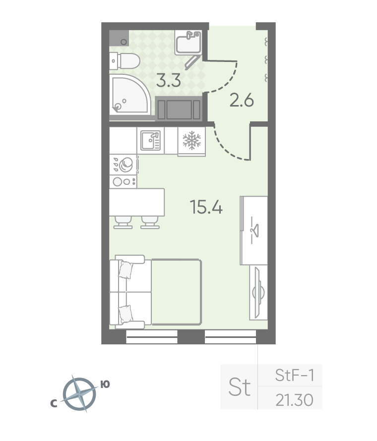 Студия 21 м2 в ЖК Октябрьская набережная корпус null этаж 25