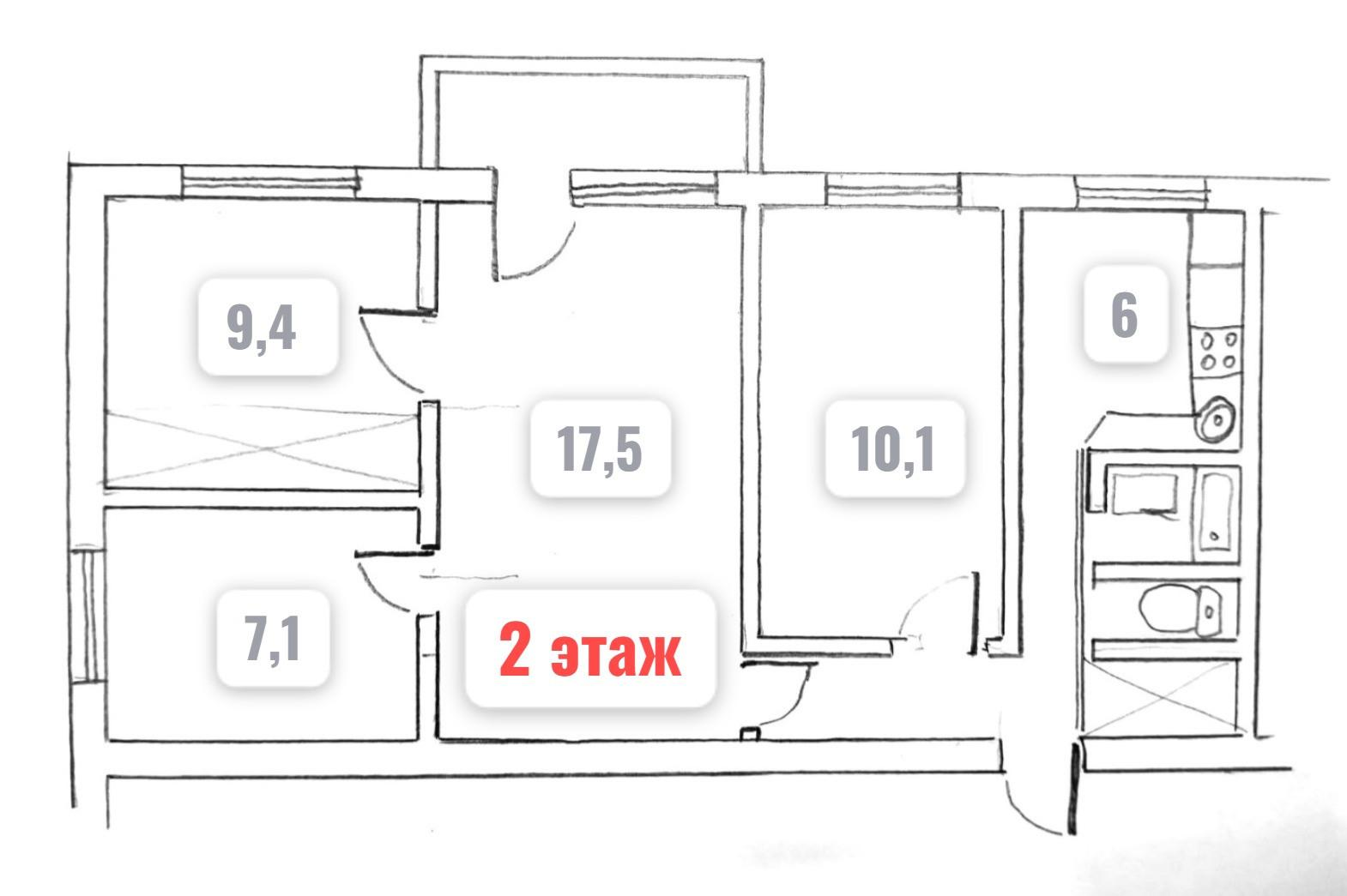 4-комнатная 61.2 м2 в ЖК undefined корпус null этаж 2