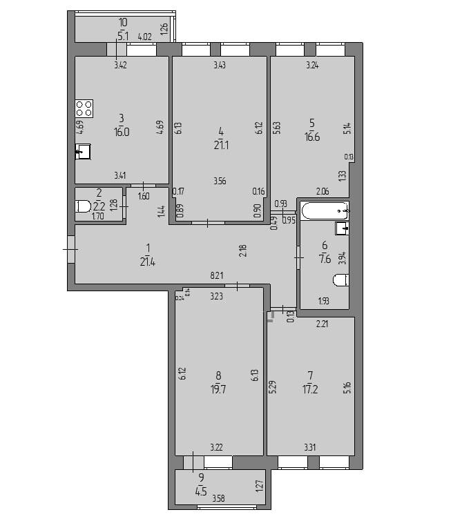 4-комнатная 121.8 м2 в ЖК undefined корпус null этаж 3