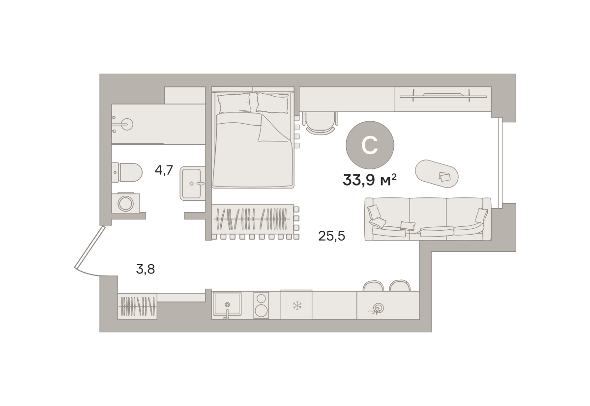 Студия 33 м2 в ЖК Квартал МОНС корпус null этаж 5