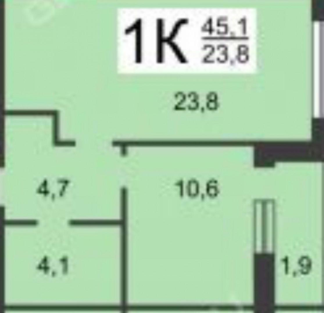 1-комнатная 43.2 м2 в ЖК undefined корпус null этаж 7