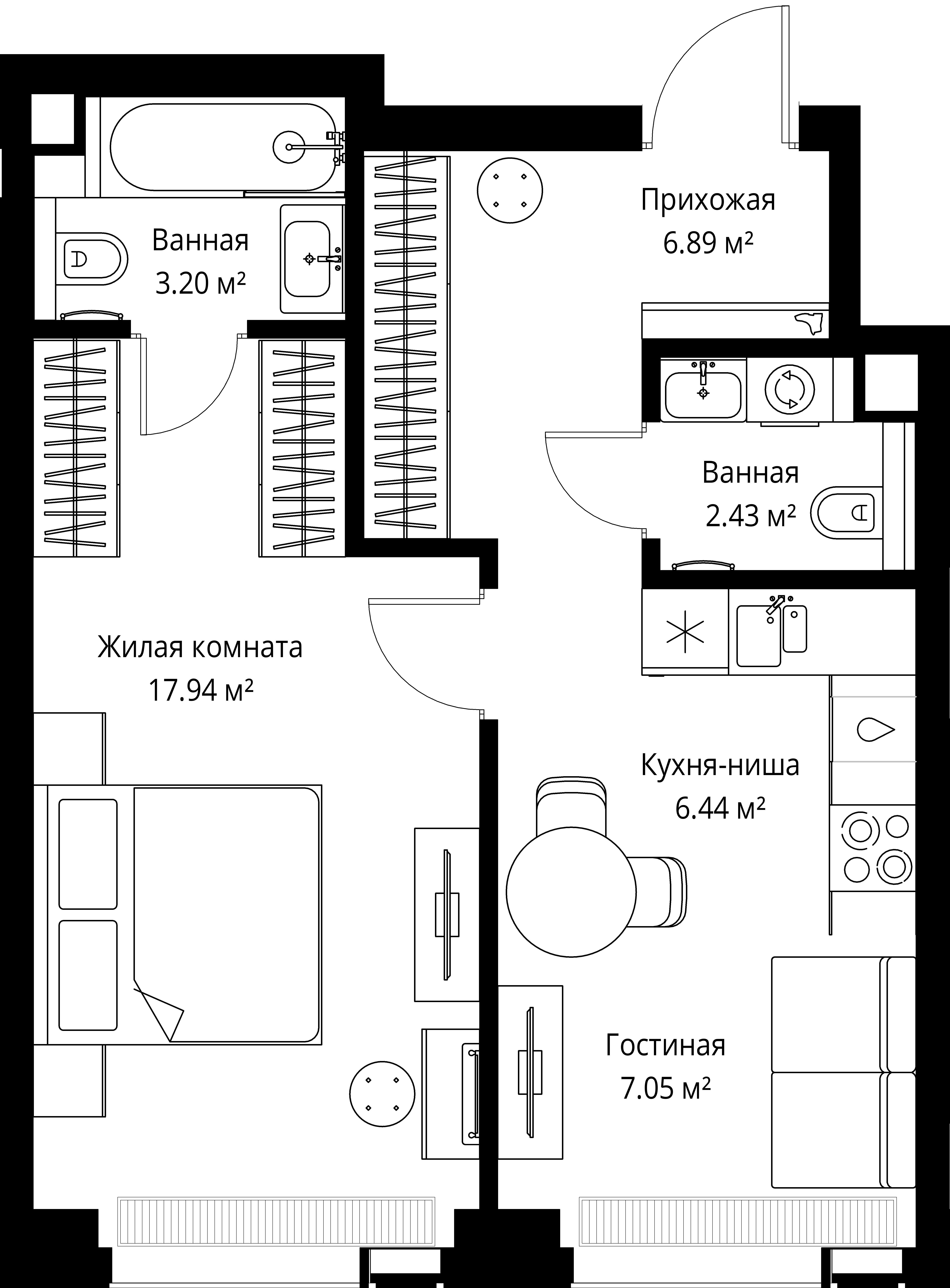 1-комнатная 43 м2 в ЖК ВЕЕР корпус null этаж 35