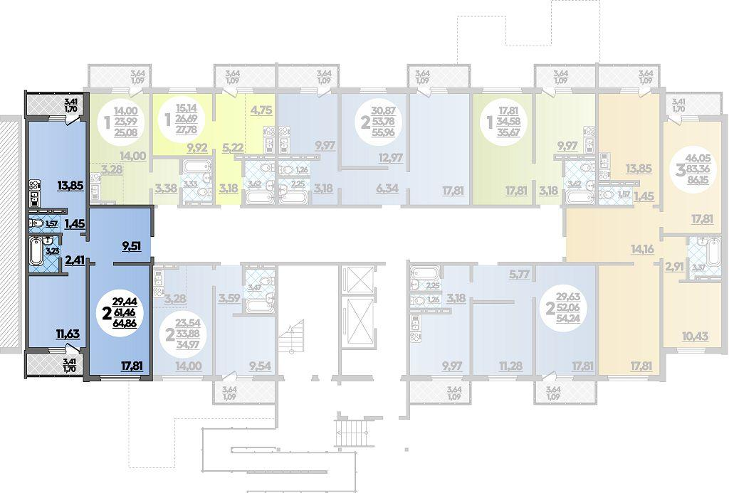 2-комнатная 64 м2 в ЖК Суворовский корпус null этаж 1