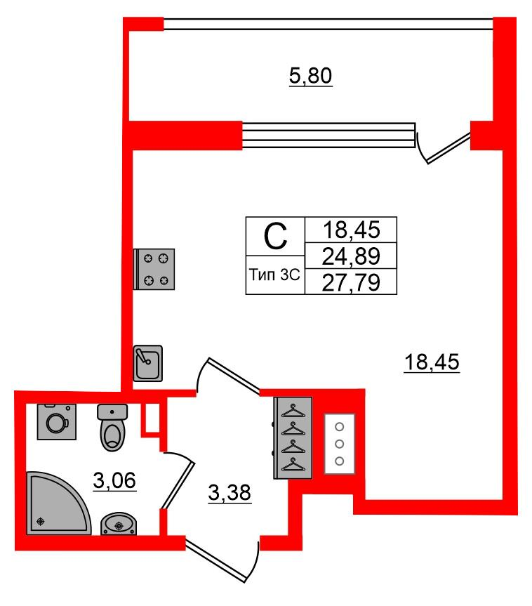 Студия 24 м2 в ЖК Setl Ривьера корпус null этаж 10