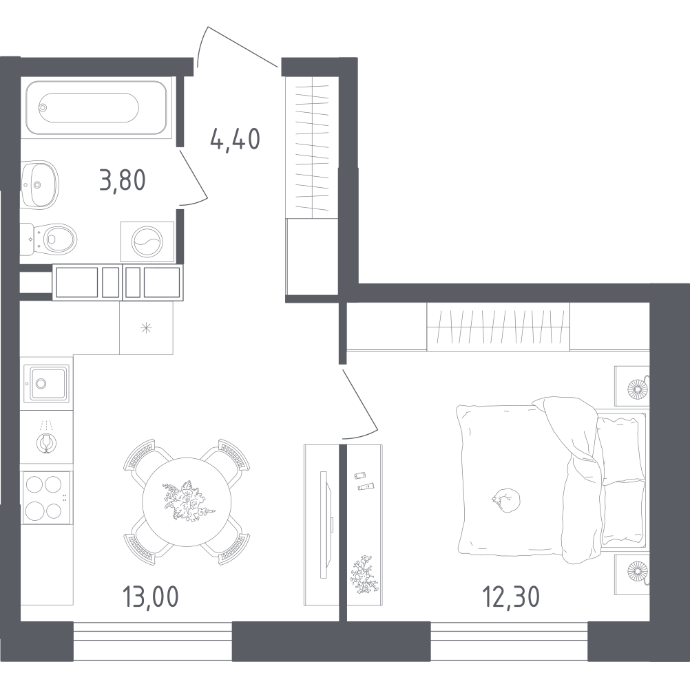 1-комнатная 33 м2 в ЖК Ольховый Квартал корпус null этаж 4