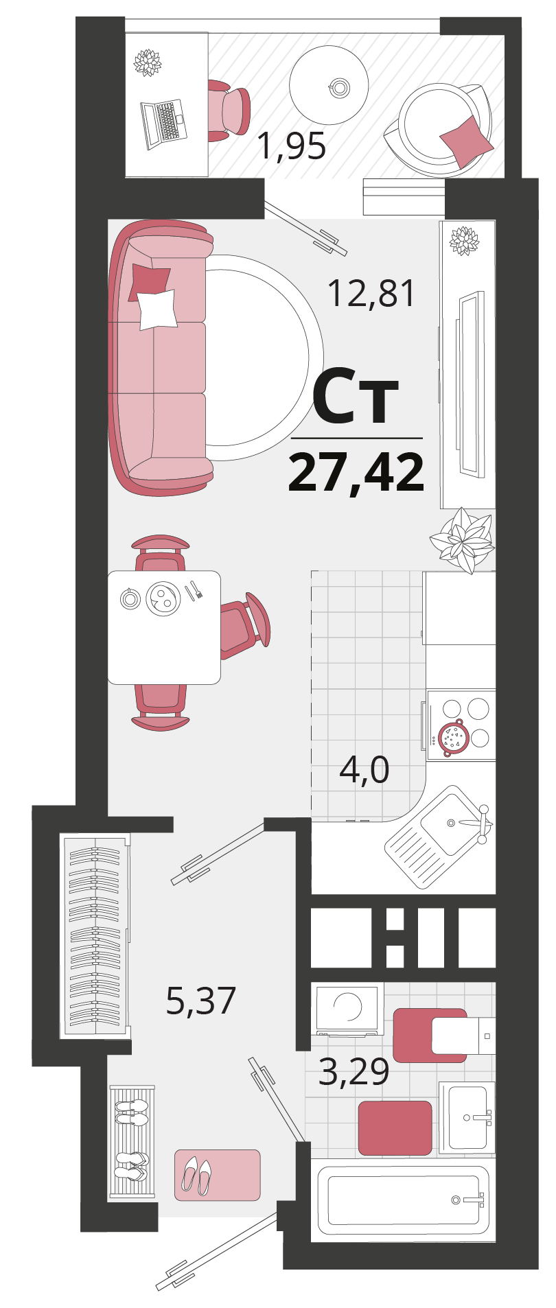 Студия 27 м2 в ЖК Родные просторы корпус null этаж 15