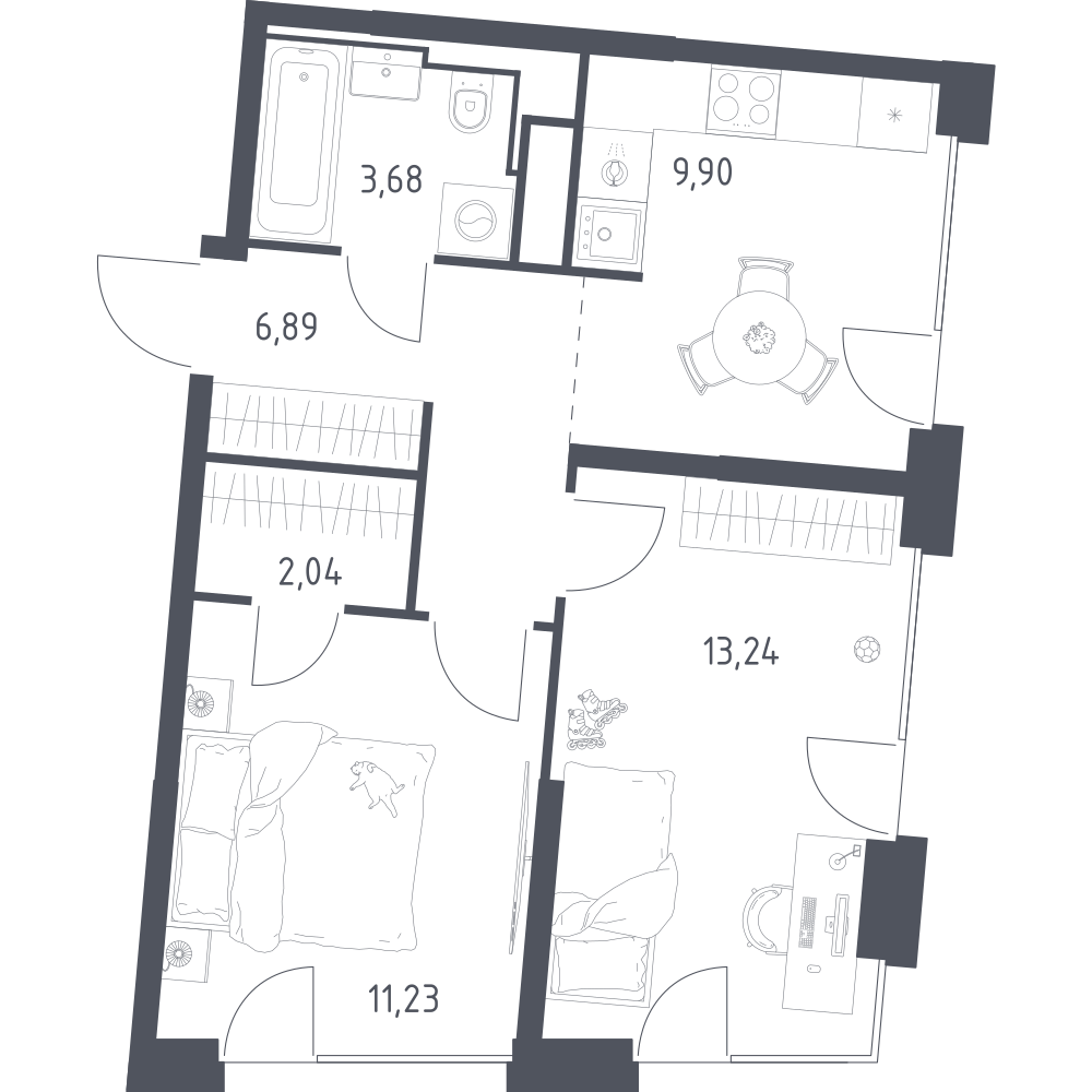 2-комнатная 46 м2 в ЖК Квартал на воде корпус null этаж 4