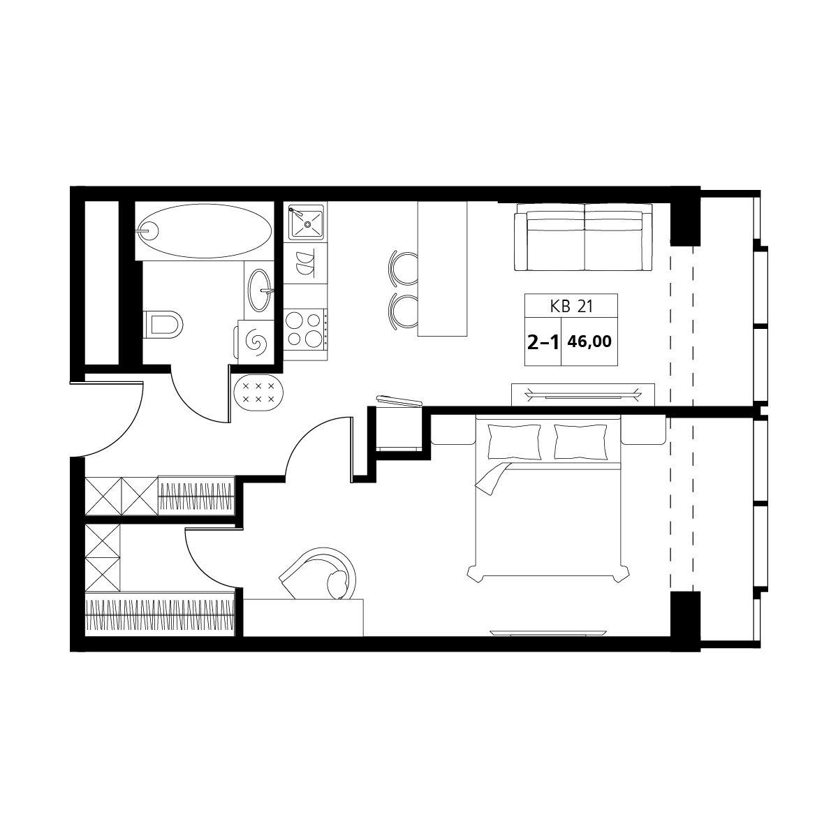 2-комнатная 46 м2 в ЖК Аксис Центр корпус null этаж 13