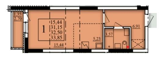 Студия 32 м2 в ЖК Паруса корпус null этаж 1