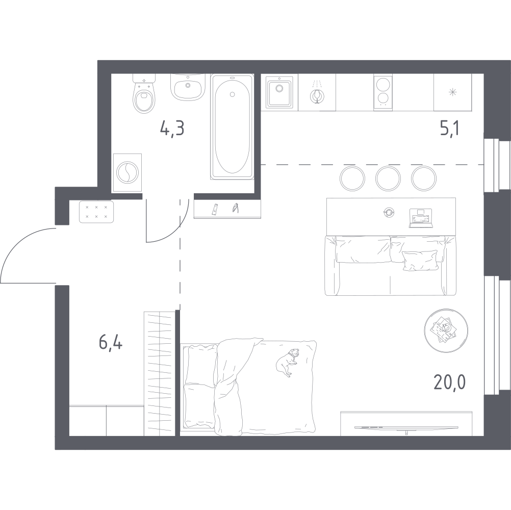 Студия 35 м2 в ЖК Квартал Ауруум корпус null этаж 15