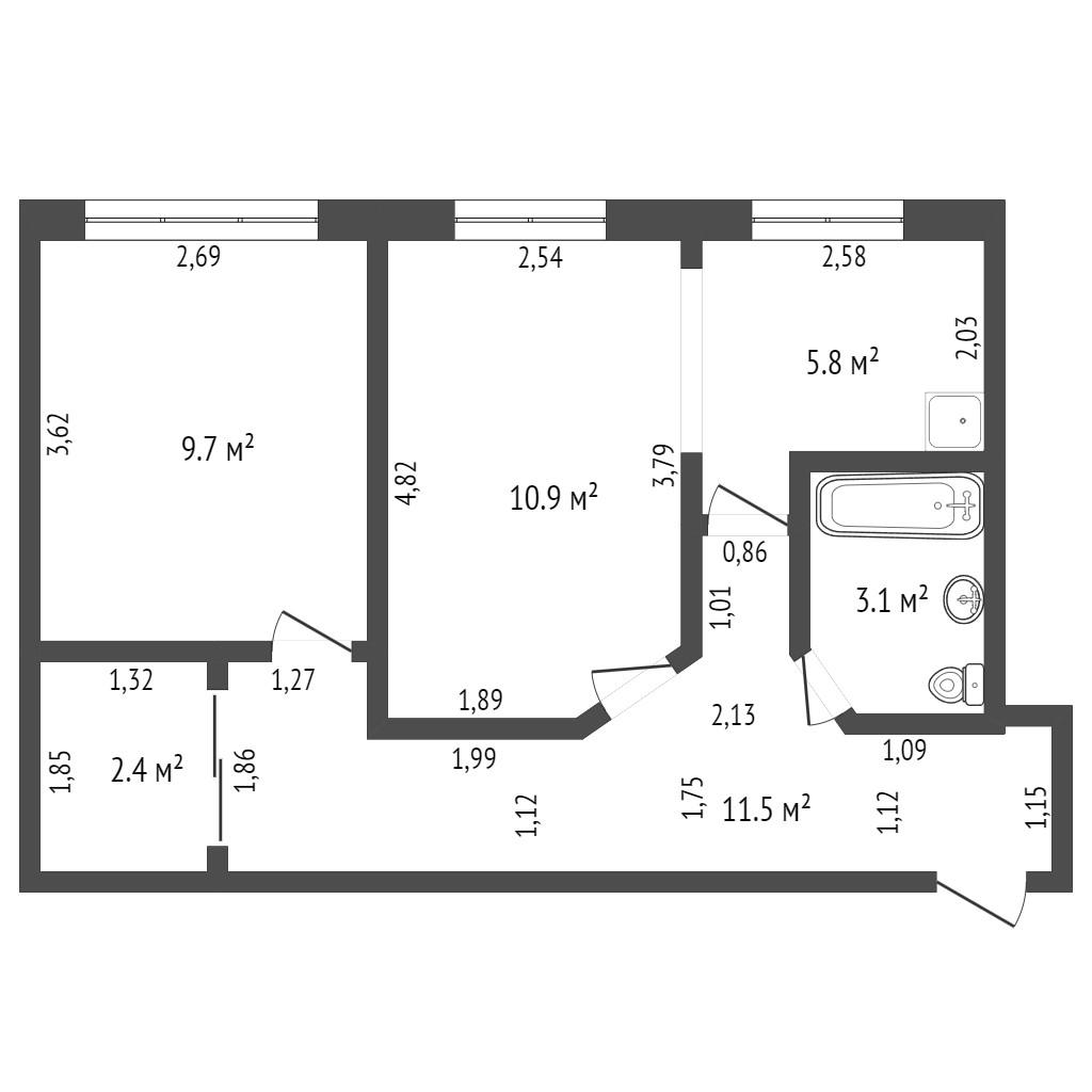 2-комнатная 43.1 м2 в ЖК undefined корпус null этаж 1