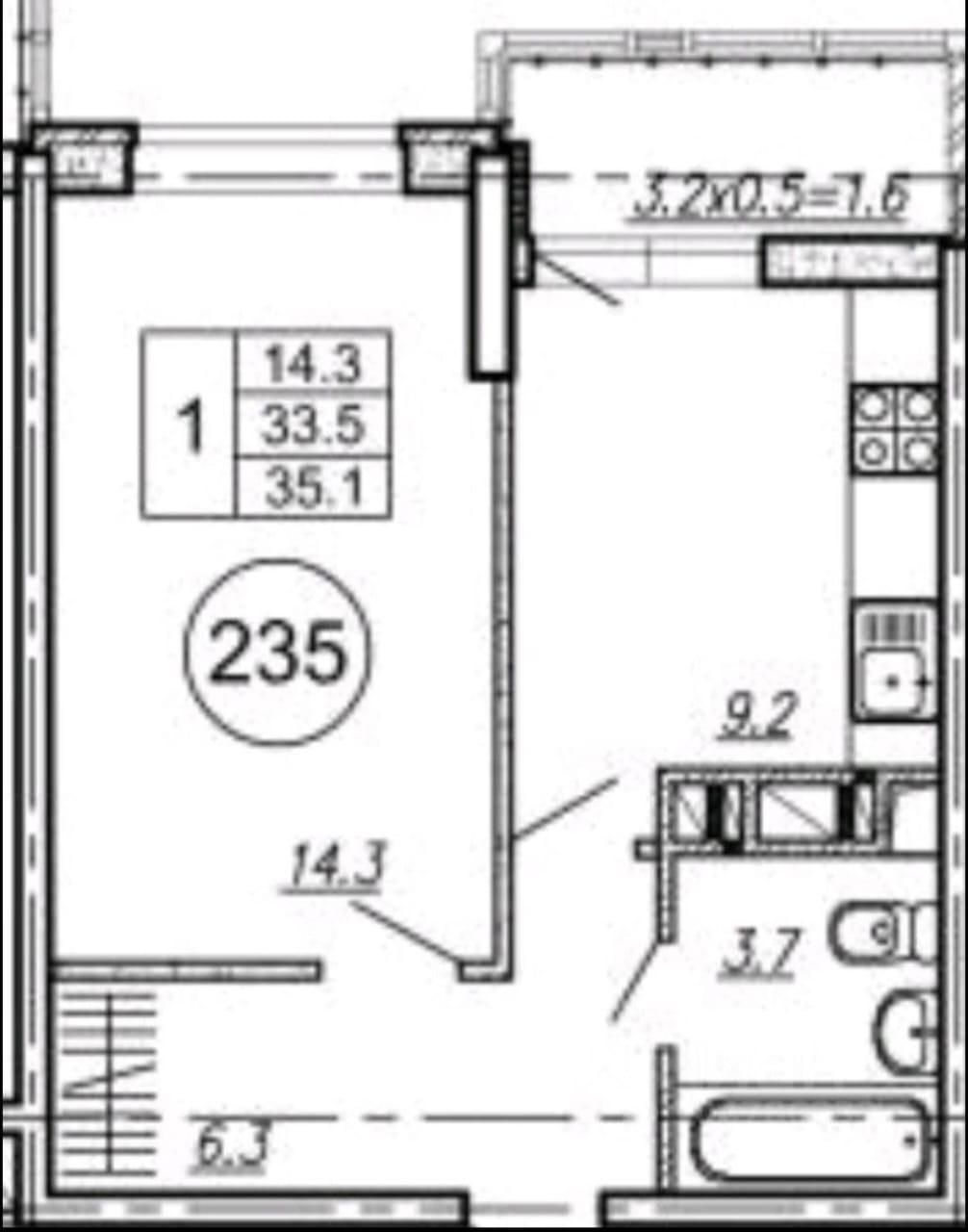 1-комнатная 35 м2 в ЖК undefined корпус null этаж 11