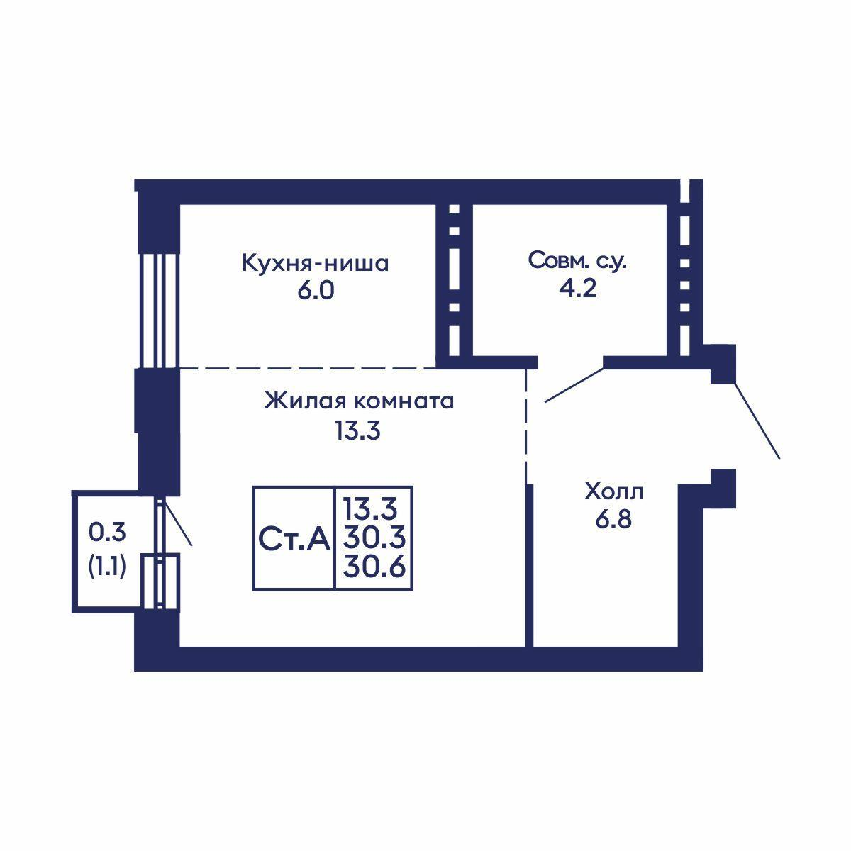 Студия 30 м2 в ЖК Сила леса корпус null этаж 12