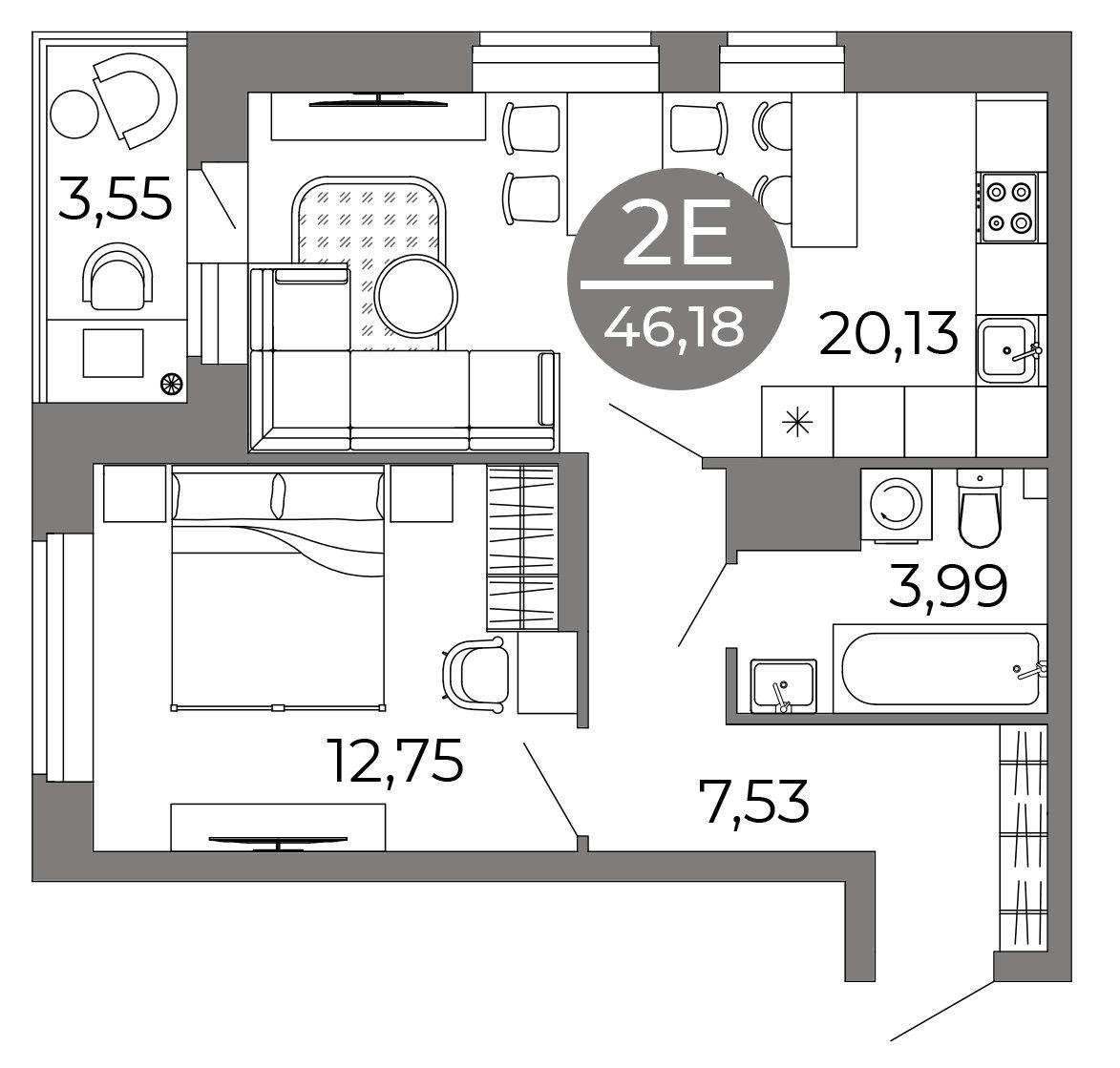 Студия 46 м2 в ЖК Галилей корпус null этаж 7