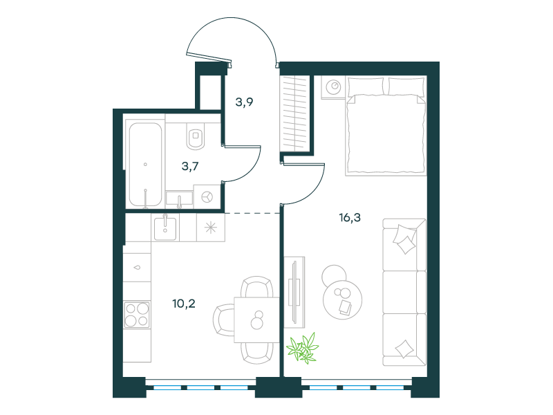 1-комнатная 34 м2 в ЖК Левел Южнопортовая корпус null этаж 35