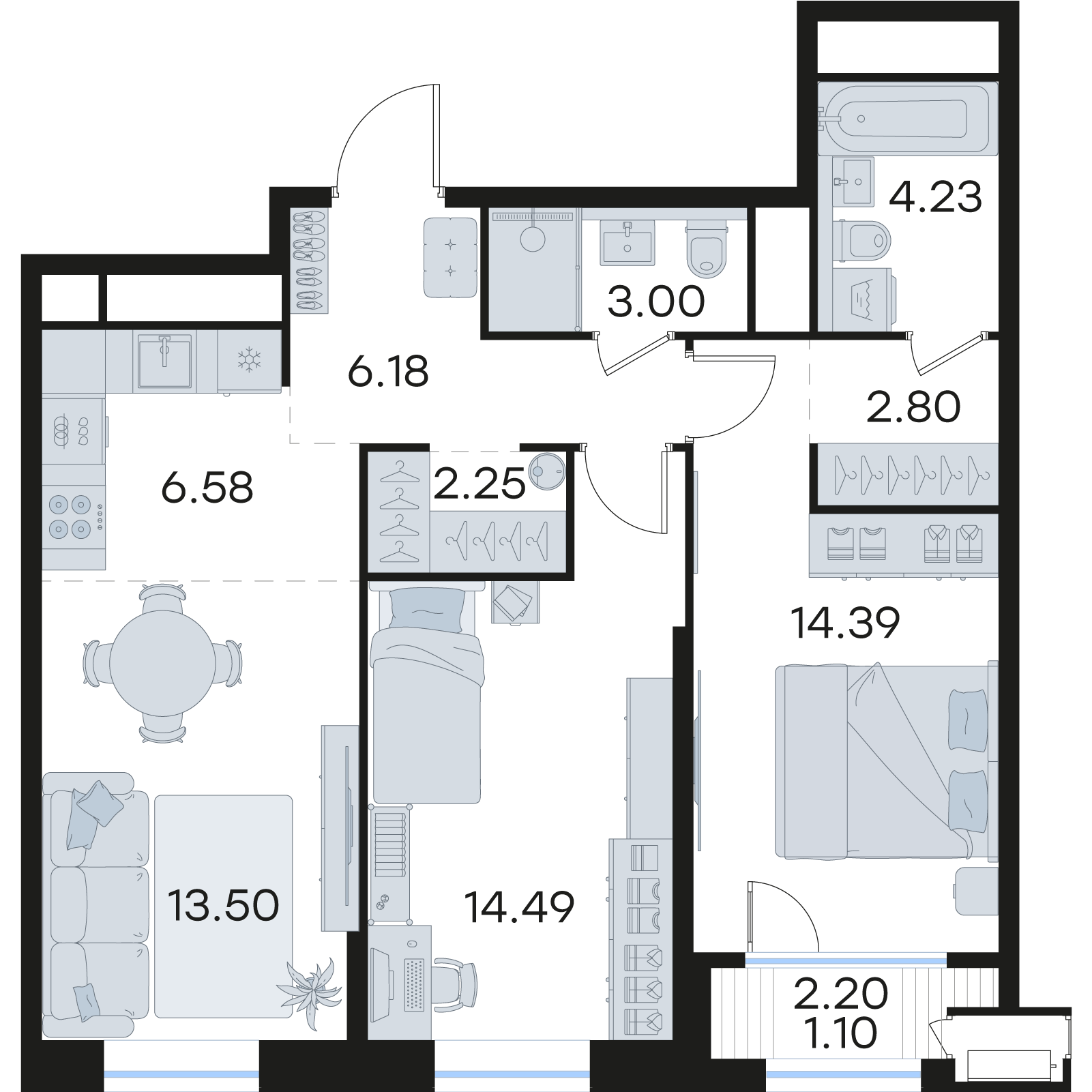 2-комнатная 68 м2 в ЖК GloraX Premium Черниговская корпус null этаж 13