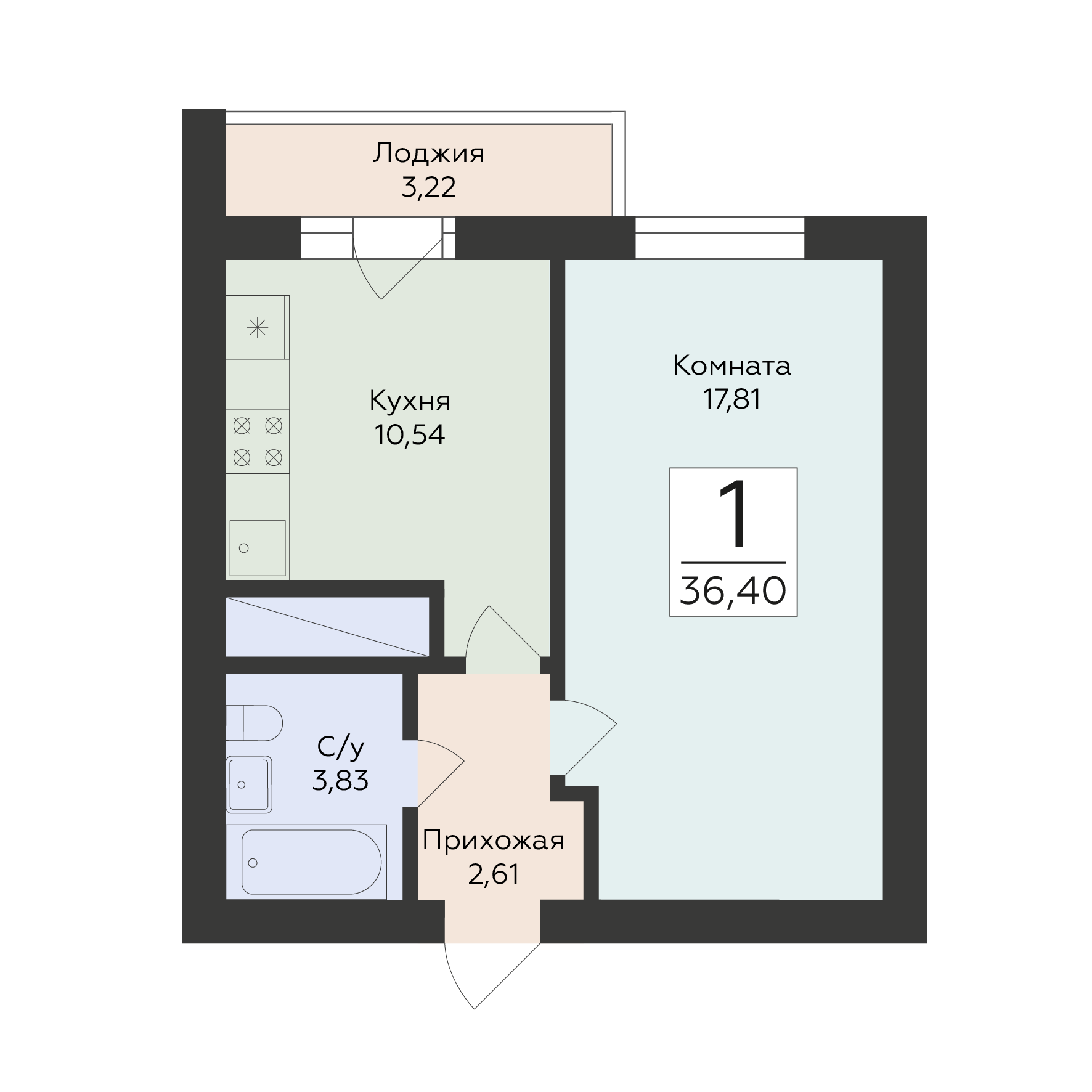 1-комнатная 36 м2 в ЖК Юность корпус null этаж 17