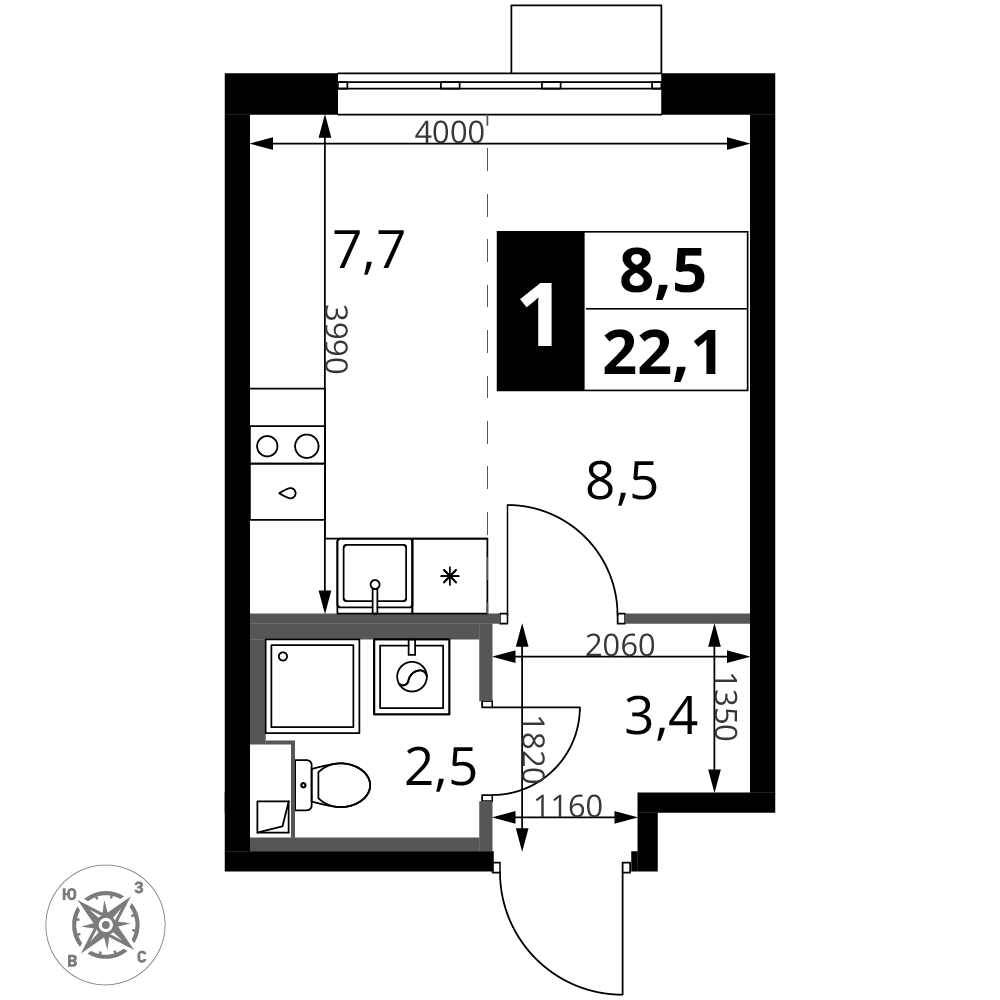 Студия 22 м2 в ЖК 1-й Шереметьевский корпус null этаж 16