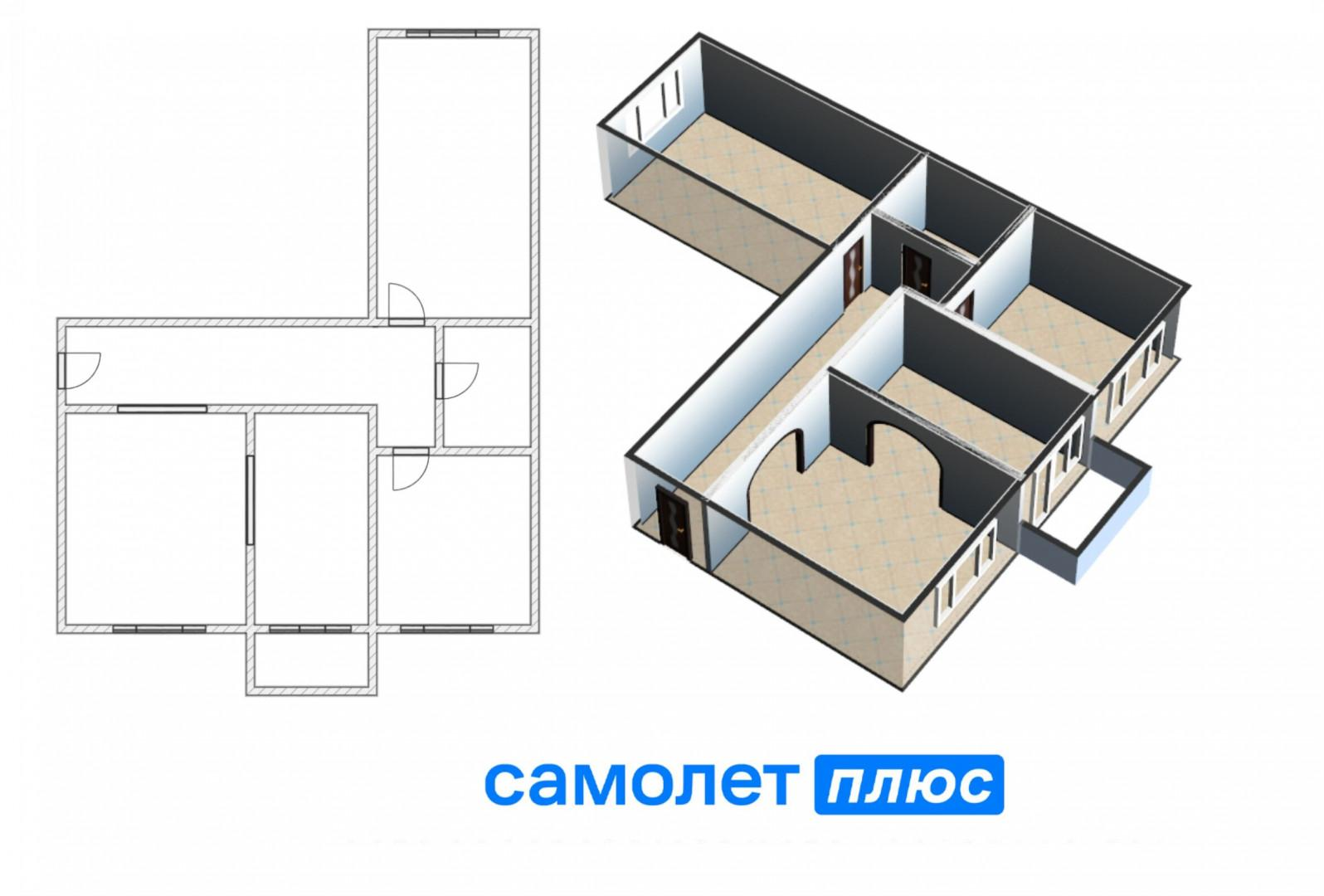 3-комнатная 77.2 м2 в ЖК undefined корпус null этаж 4