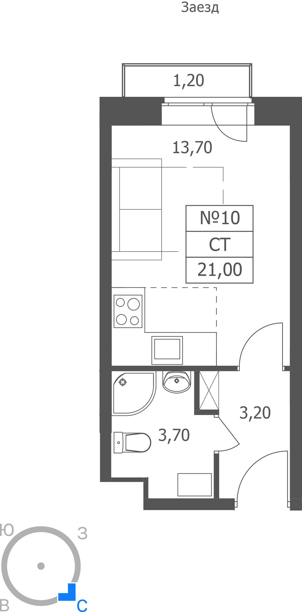 Студия 21 м2 в ЖК ЭРА корпус null этаж 2