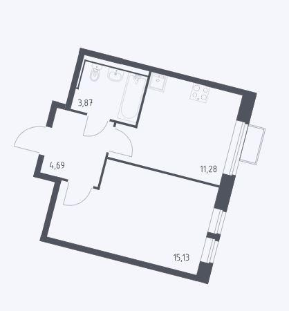 2-комнатная 36.3 м2 в ЖК undefined корпус null этаж 15