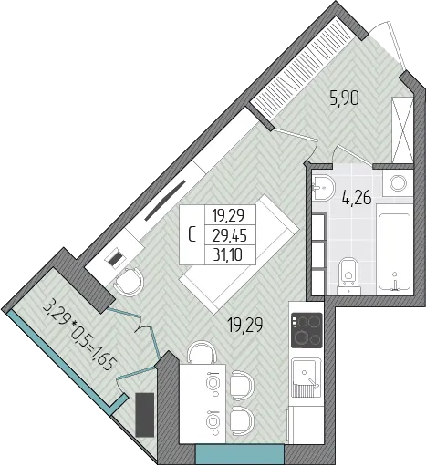 Студия 31 м2 в ЖК Сады у моря корпус null этаж 4