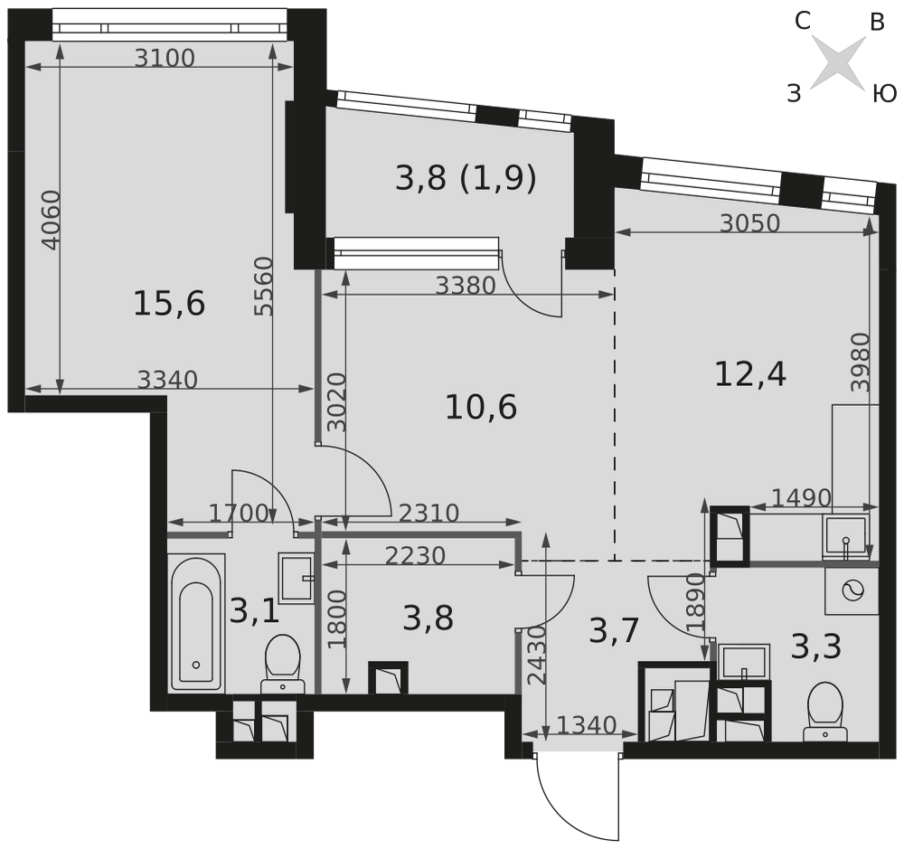 2-комнатная 54 м2 в ЖК Rotterdam корпус null этаж 24