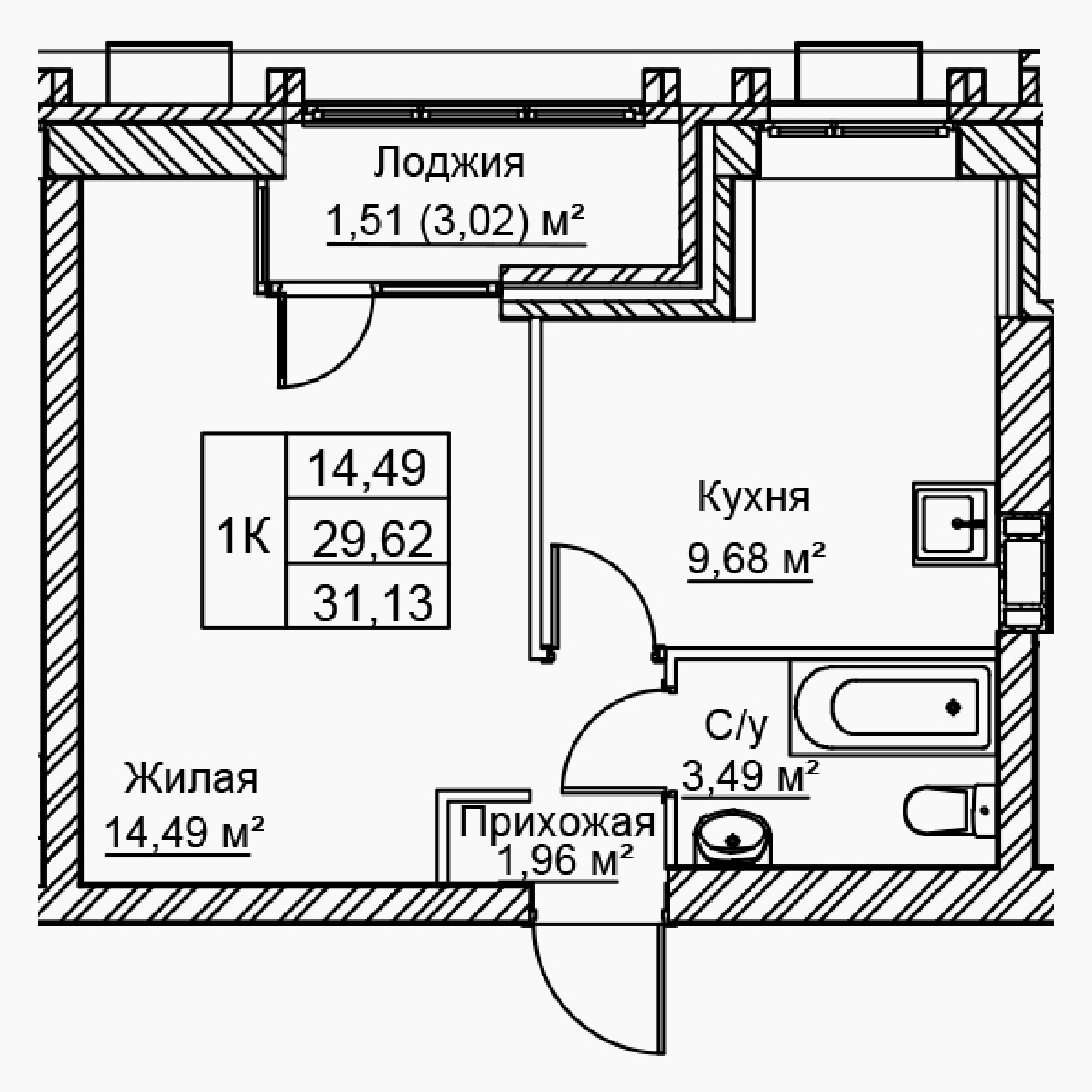 1-комнатная 31 м2 в ЖК Сталь корпус null этаж 5