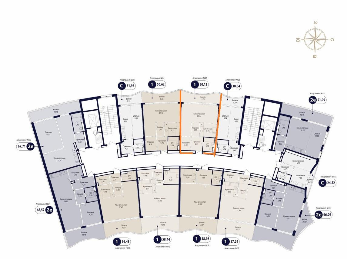 Студия 50.1 м2 в ЖК undefined корпус null этаж 3