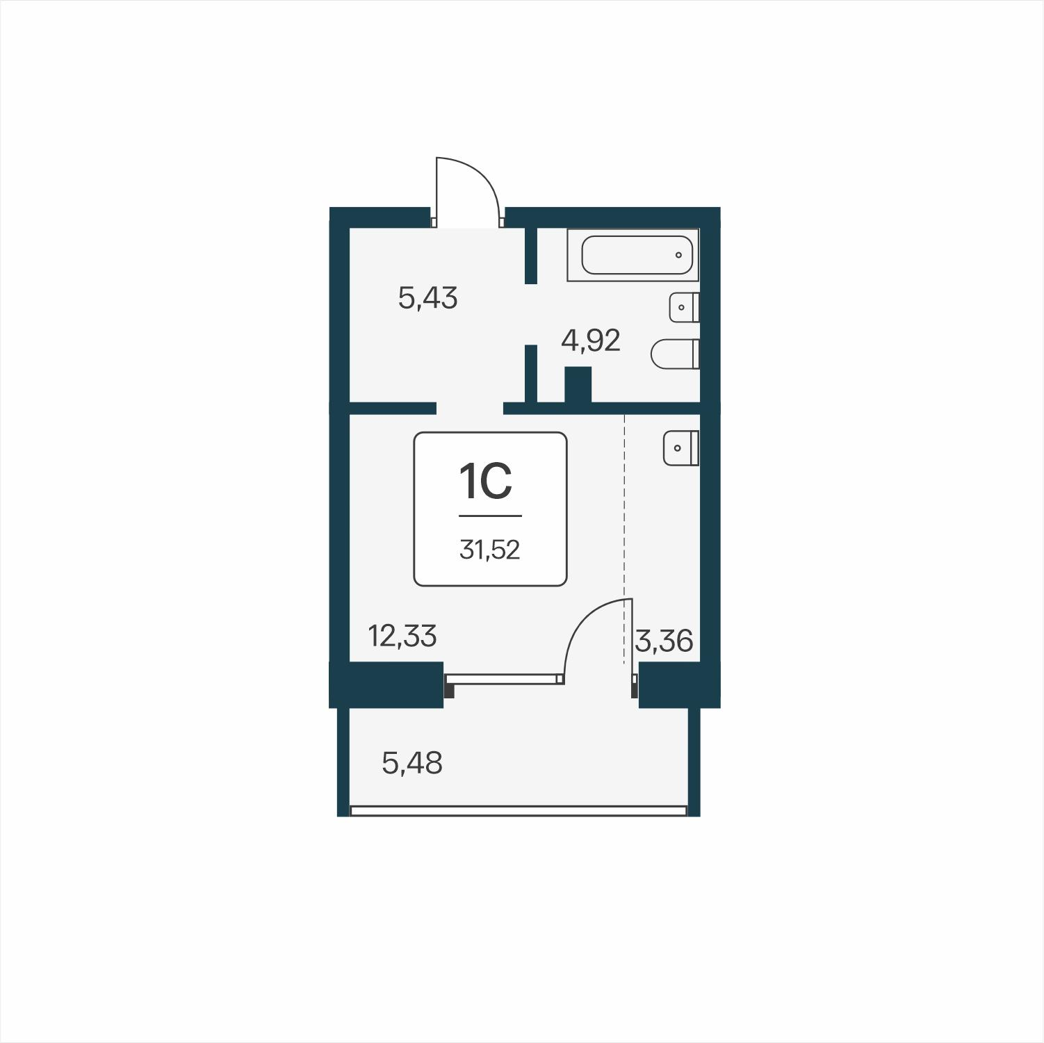 Студия 31 м2 в ЖК Сакура Парк корпус null этаж 2
