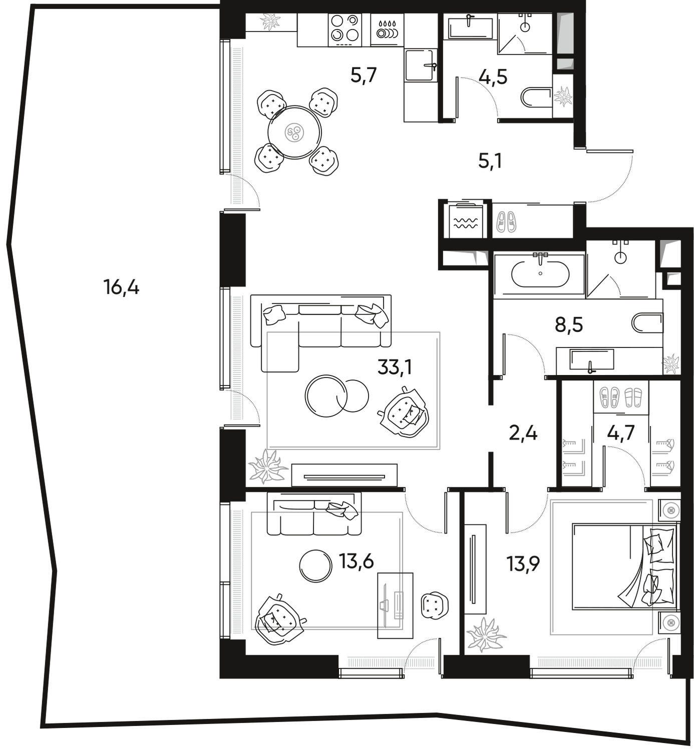 3-комнатная 108 м2 в ЖК Pride корпус null этаж 10