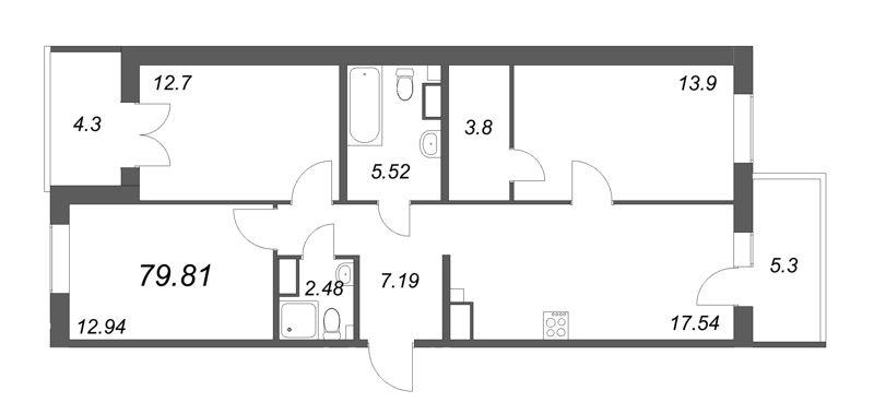 Студия 80 м2 в ЖК IQ Гатчина корпус null этаж 2