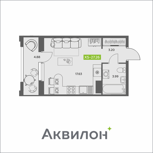 Студия 27 м2 в ЖК Аквилон АКВАРТАЛ корпус null этаж 6