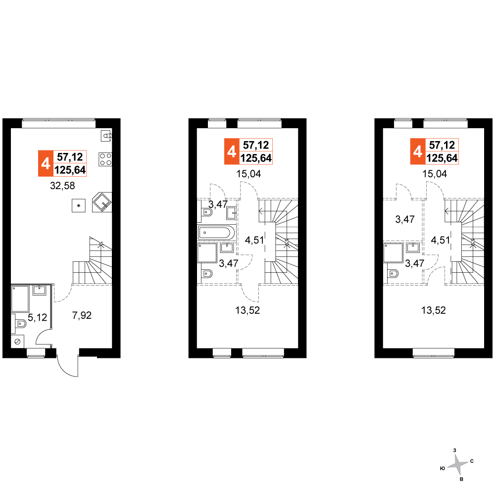 4-комнатная 125 м2 в ЖК Дубровицы Клаб корпус null этаж 1