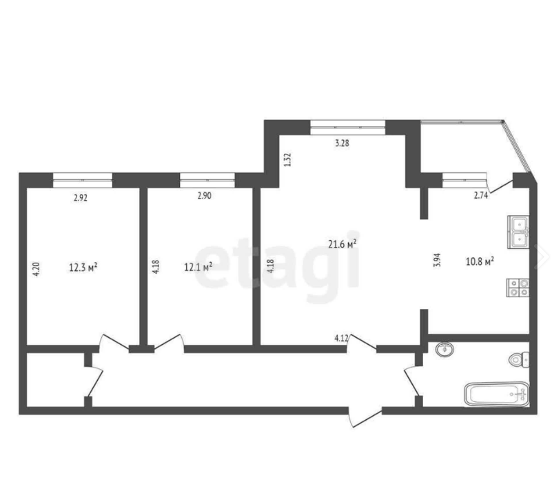 3-комнатная 77.3 м2 в ЖК undefined корпус null этаж 1