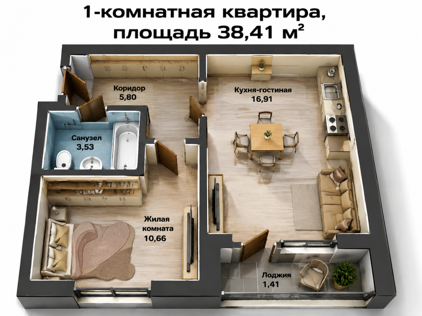 1-комнатная 36.4 м2 в ЖК undefined корпус null этаж 1