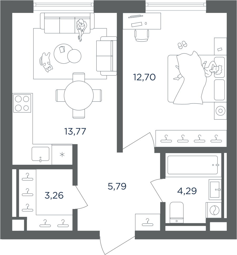 1-комнатная 39 м2 в ЖК ULTIMACity корпус null этаж 27