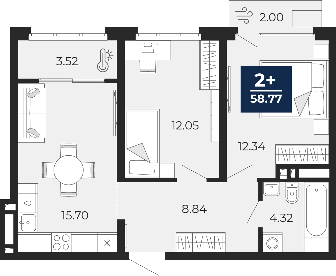 2-комнатная 56 м2 в ЖК Беринг корпус null этаж 13