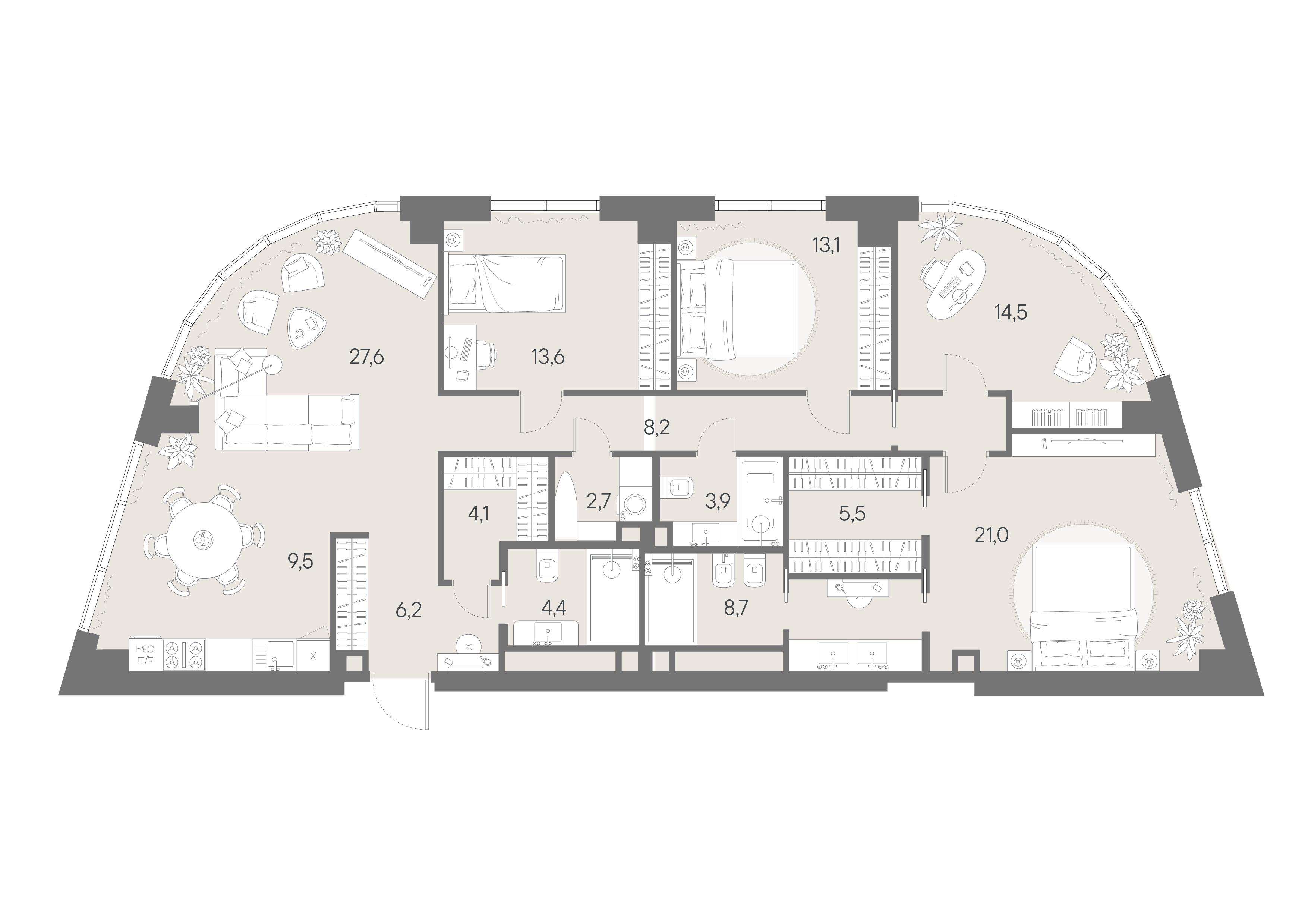 4-комнатная 143 м2 в ЖК Родина парк корпус null этаж 24