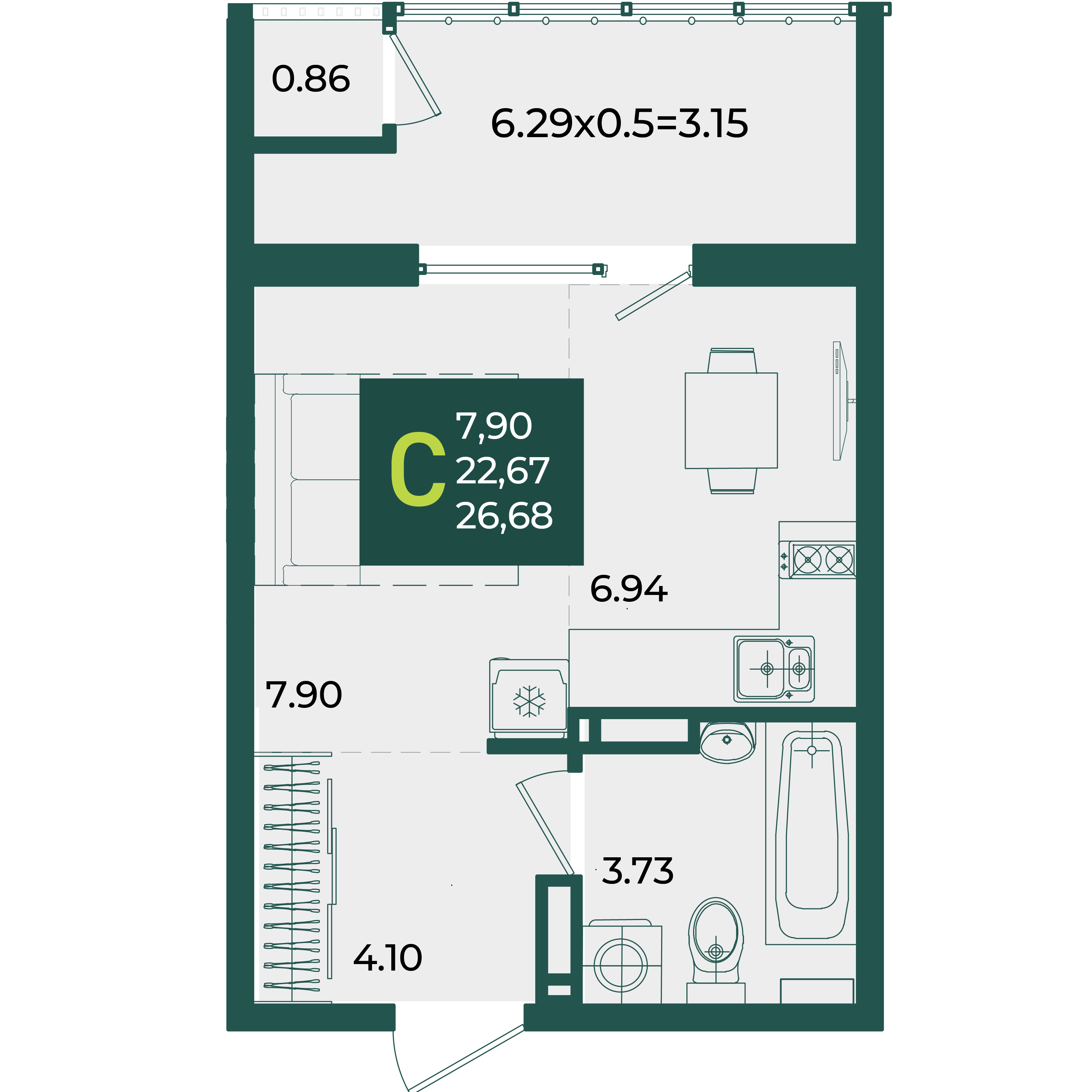 Студия 26 м2 в ЖК Образцово корпус null этаж 10